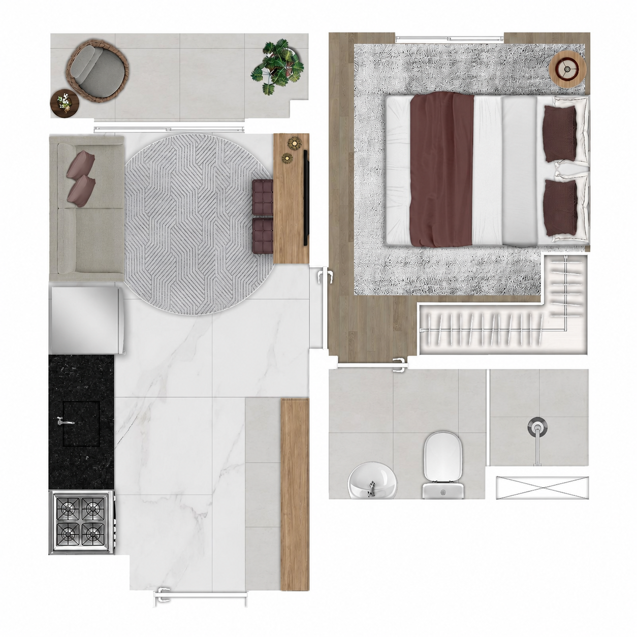 Planta 25m² do Essência Vila Prudente