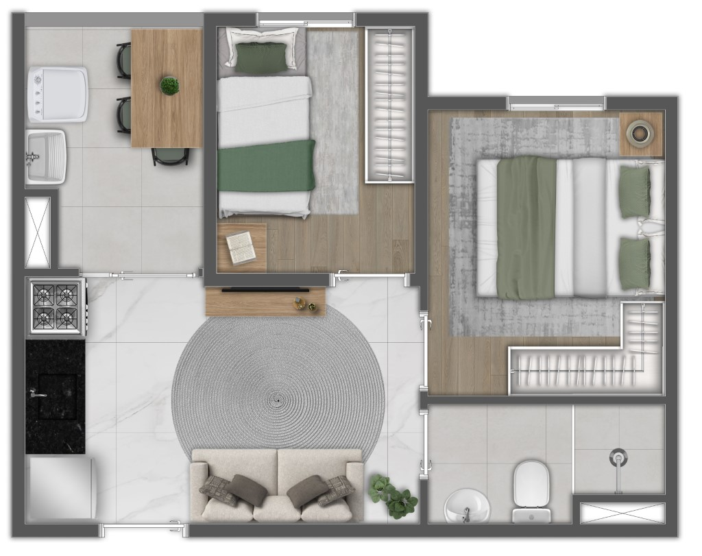 Planta 34m² do Essência Vila Prudente
