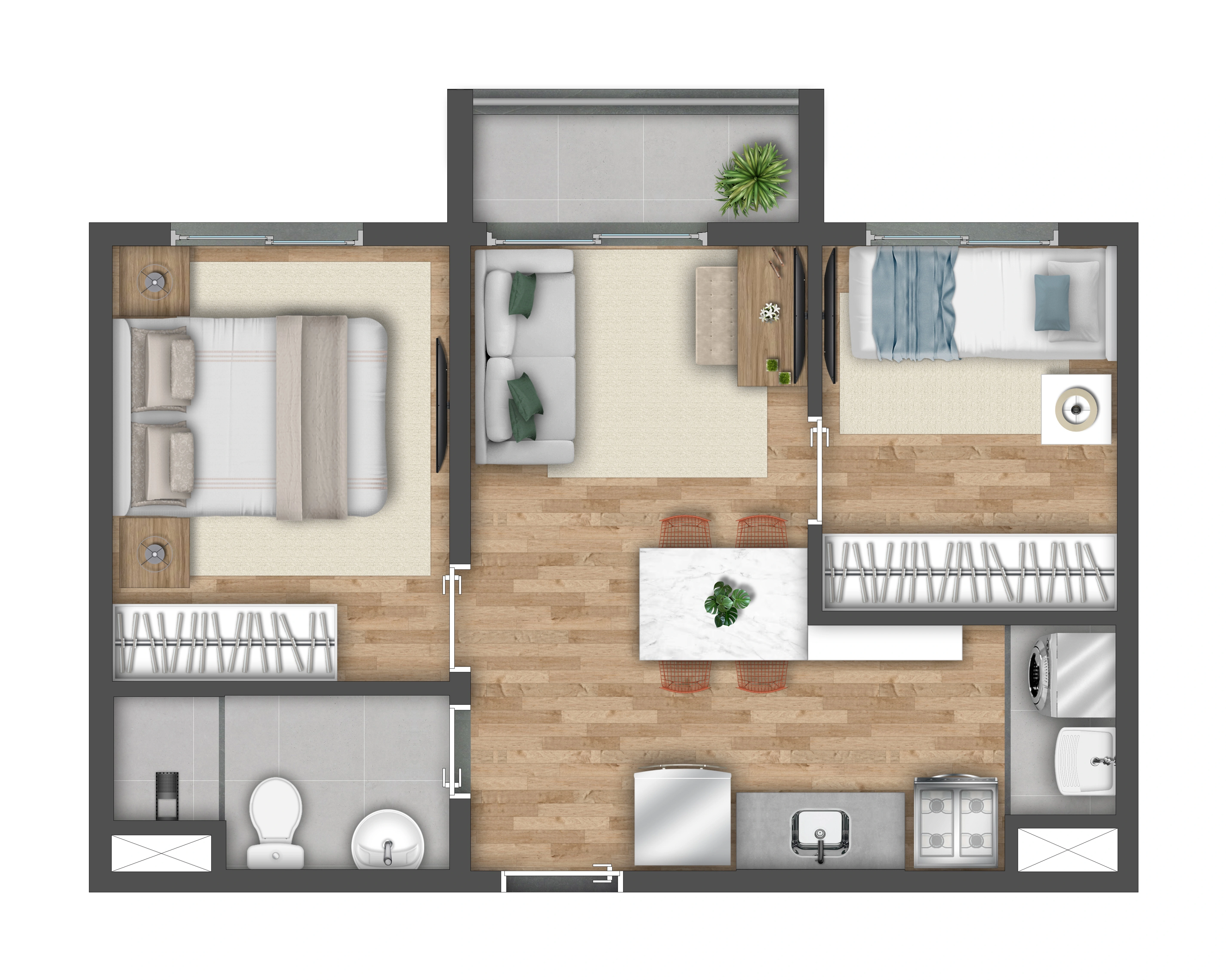 Planta 37M² do Vibra Paes de Barros