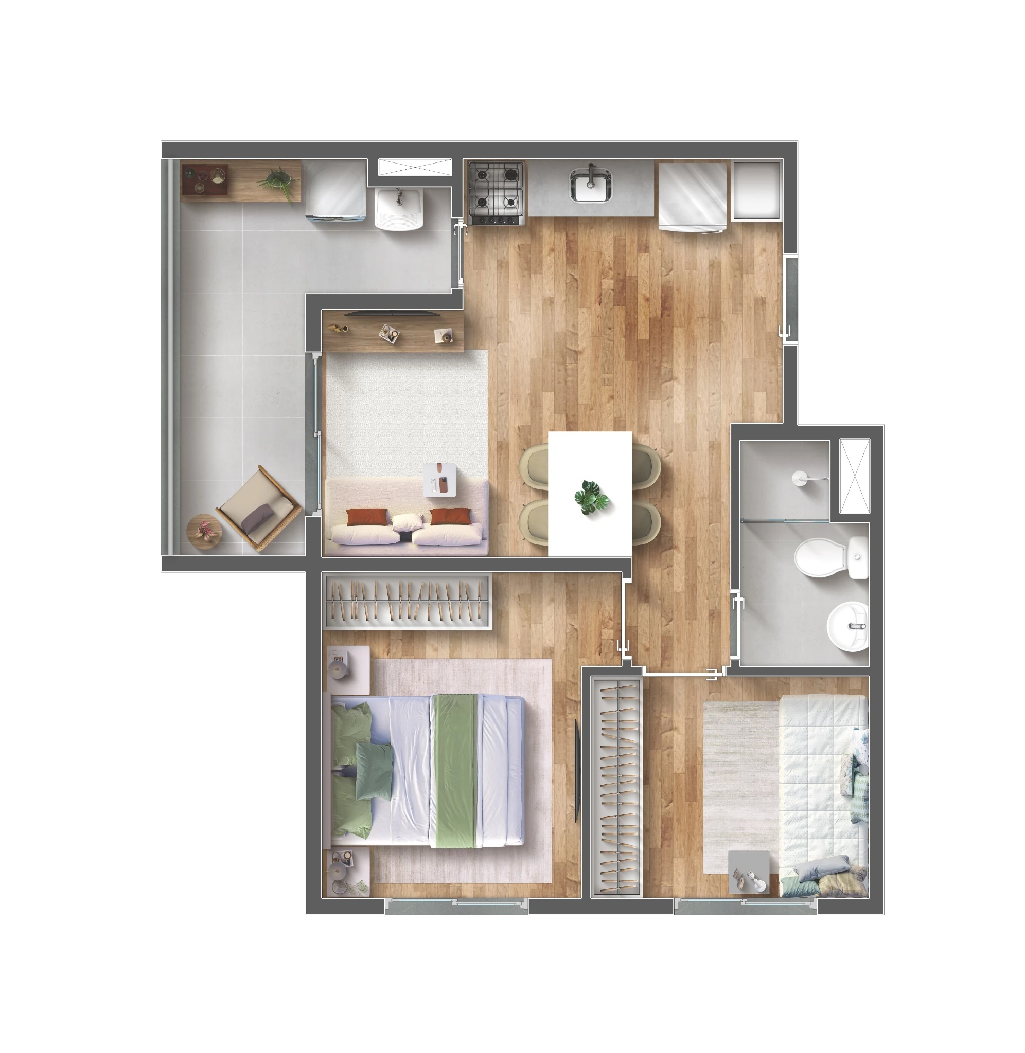 Planta 44M² do Vibra Paes de Barros